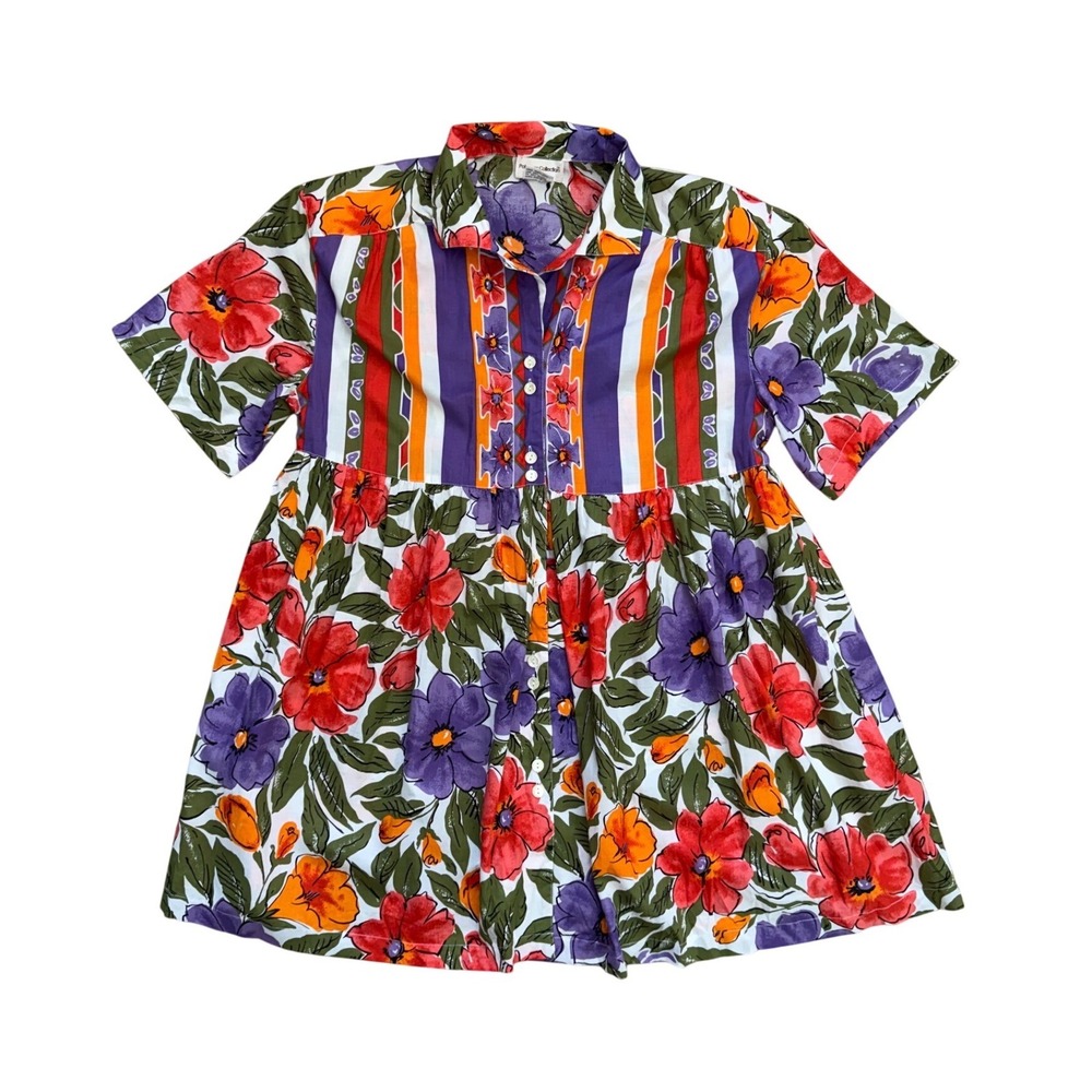 Vintage Floral Babydoll Top Medium Cotton‎ Mixed Print 90s retro cottage garden
